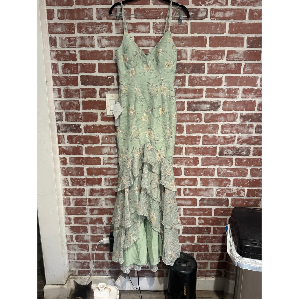 NWT Azazie Atelier Kamille Maxi Dress Mint Multi Floral Size 0